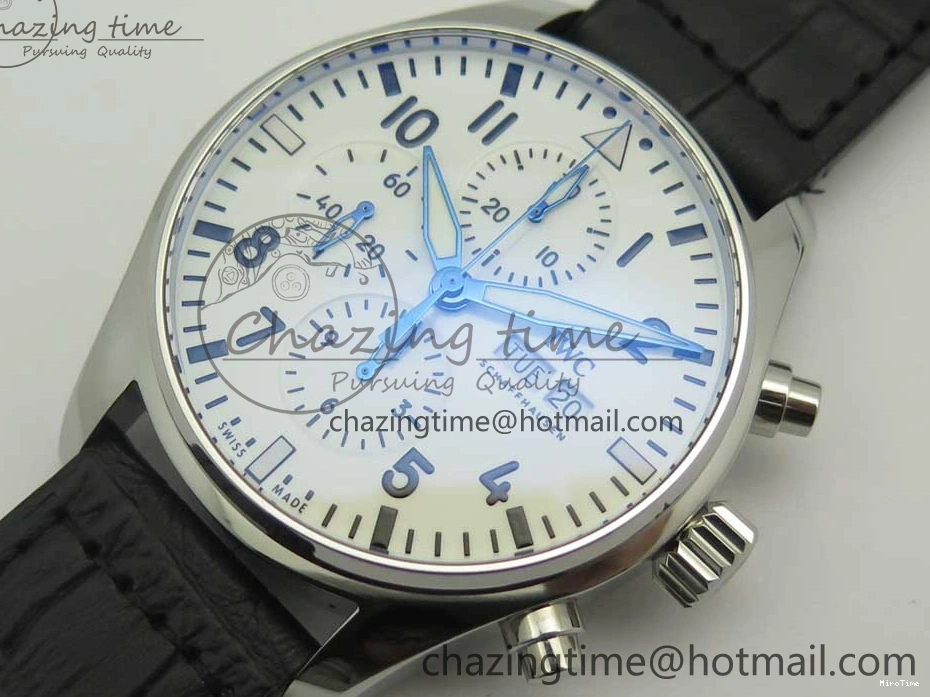 MIROTIME 0213 Pilot Chrono 377725 SS ZF 1:1 Best Edition White Dial on Black Leather Strap A Soft 7183